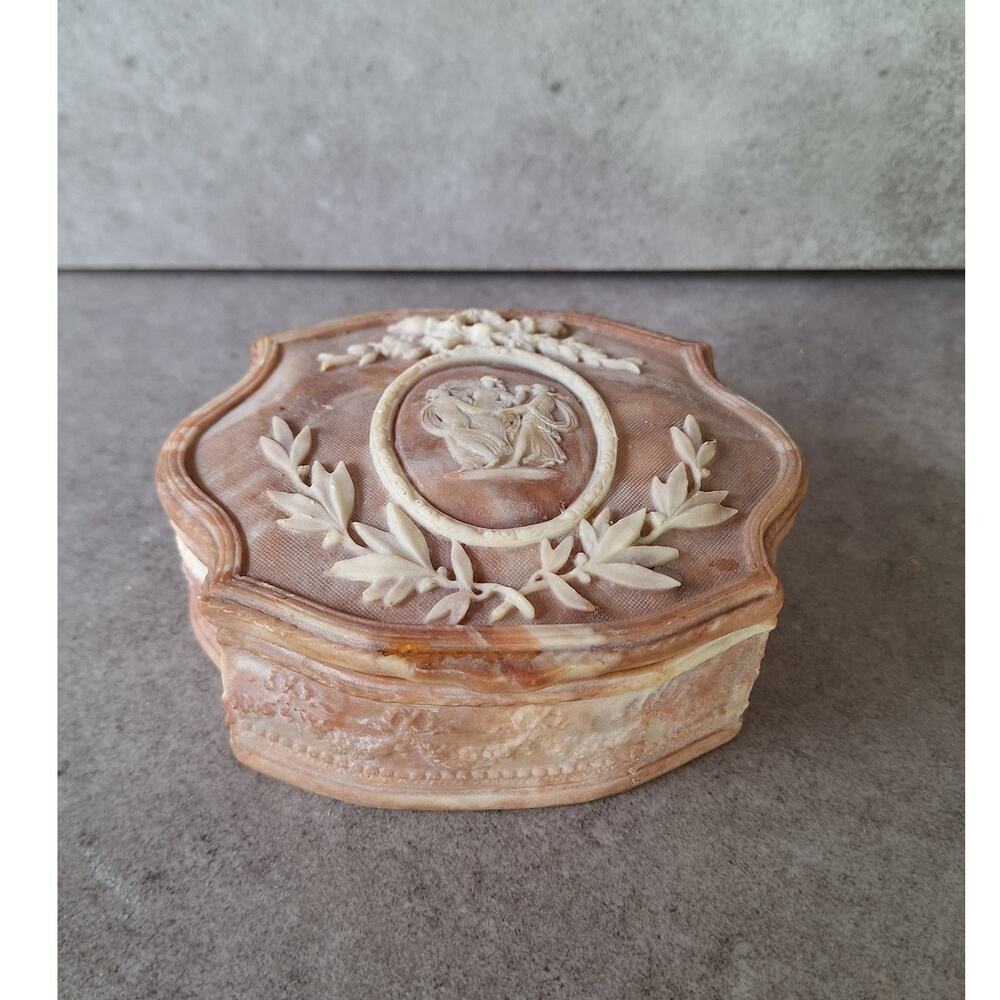 Inoclay vintage stone jewelry box three graces 3 muses trinket box USA Made 60s